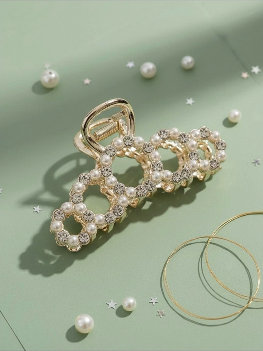 New🌟Free People-Silver Pearl & Crystal Hair Claw Clip